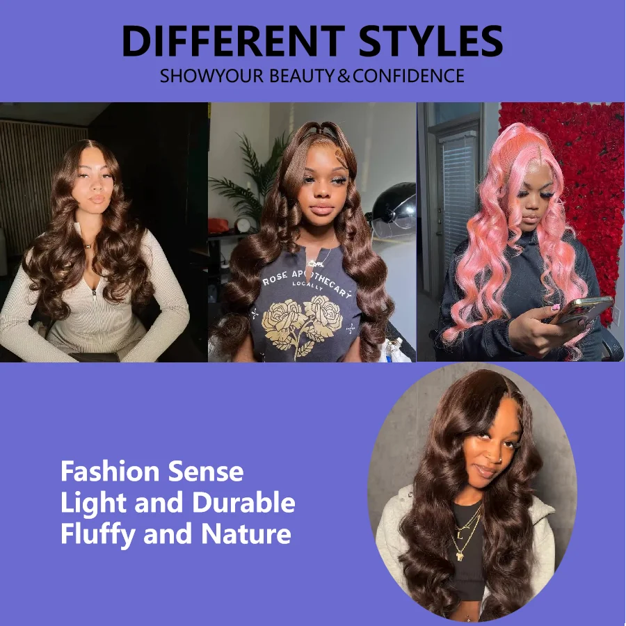 3B 3C Chocolate Brown Body Wave Wigs 200 Density Frontal Human Hair Wigs For Women