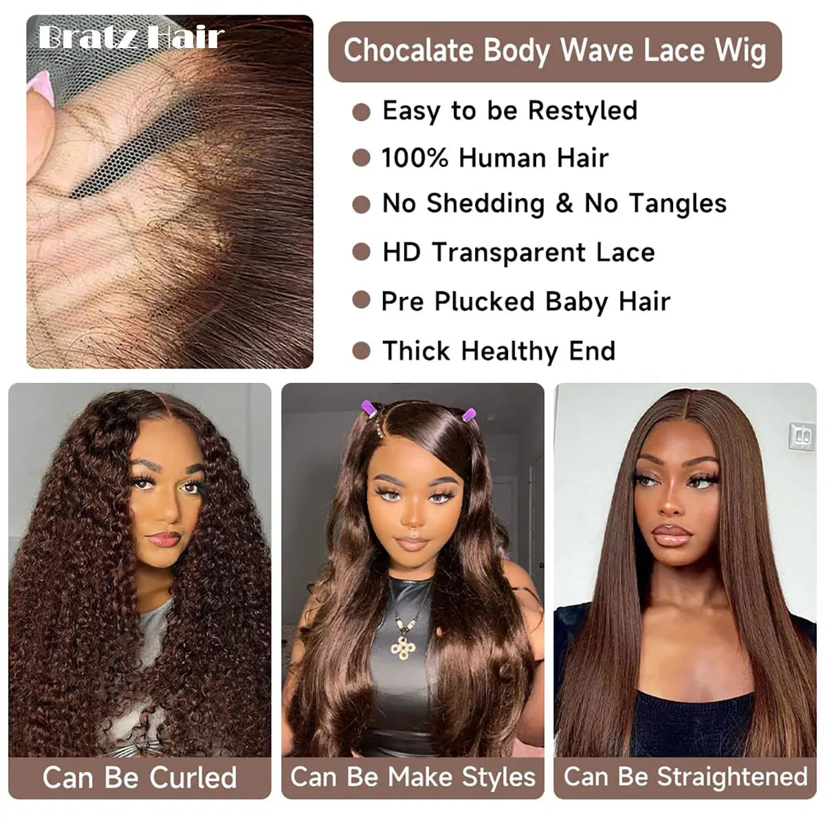 Chocolate Brown Lace Front Wig Human Hair Pre Plucked 13x6 13x4 HD Lace Loose Body Wave Frontal Wigs Glueless Ready to Wear Wig