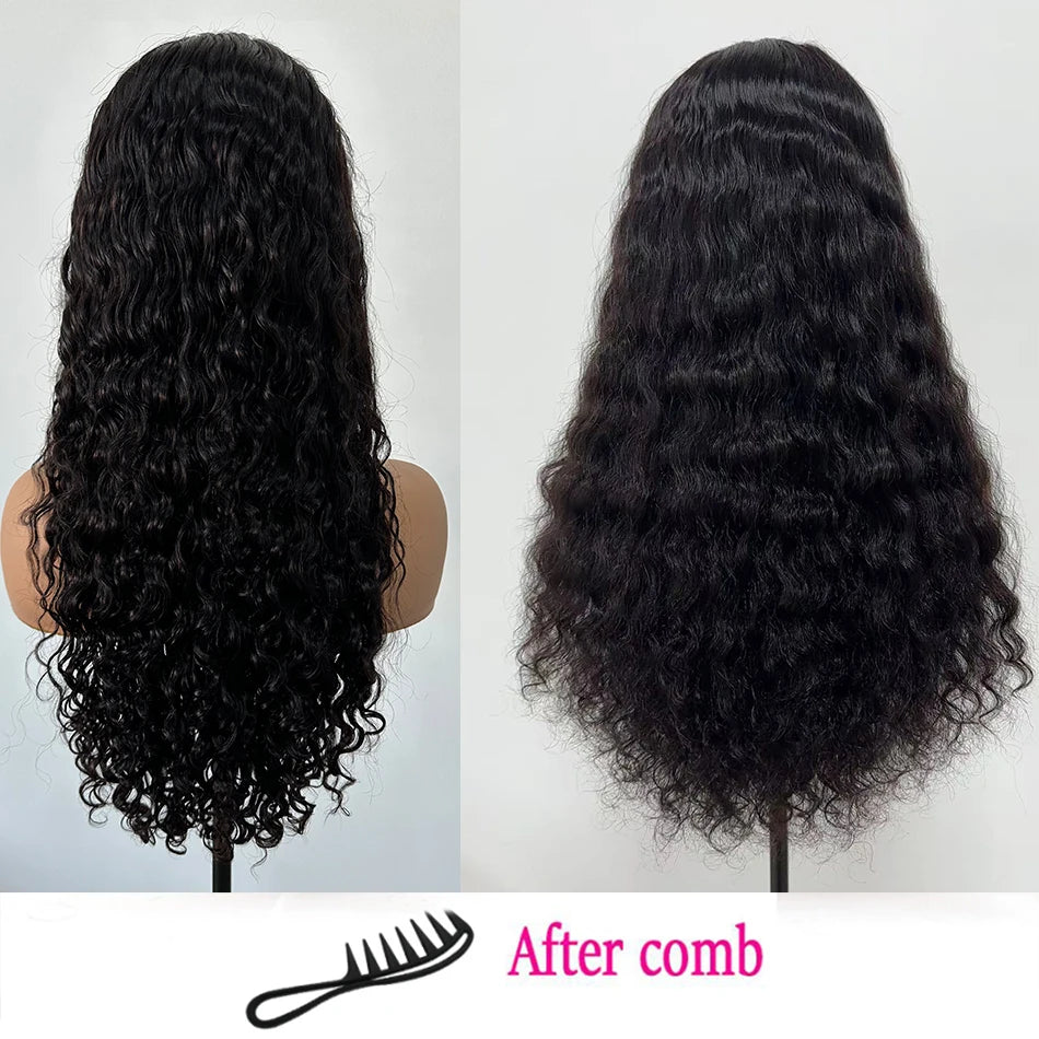 100% Human Hair Wet And Wavy HD Lace Frontal Wigs 250 Density Pull And Go Deep Curly Wave 13x4 HD Lace Frontal Drawstring Wigs
