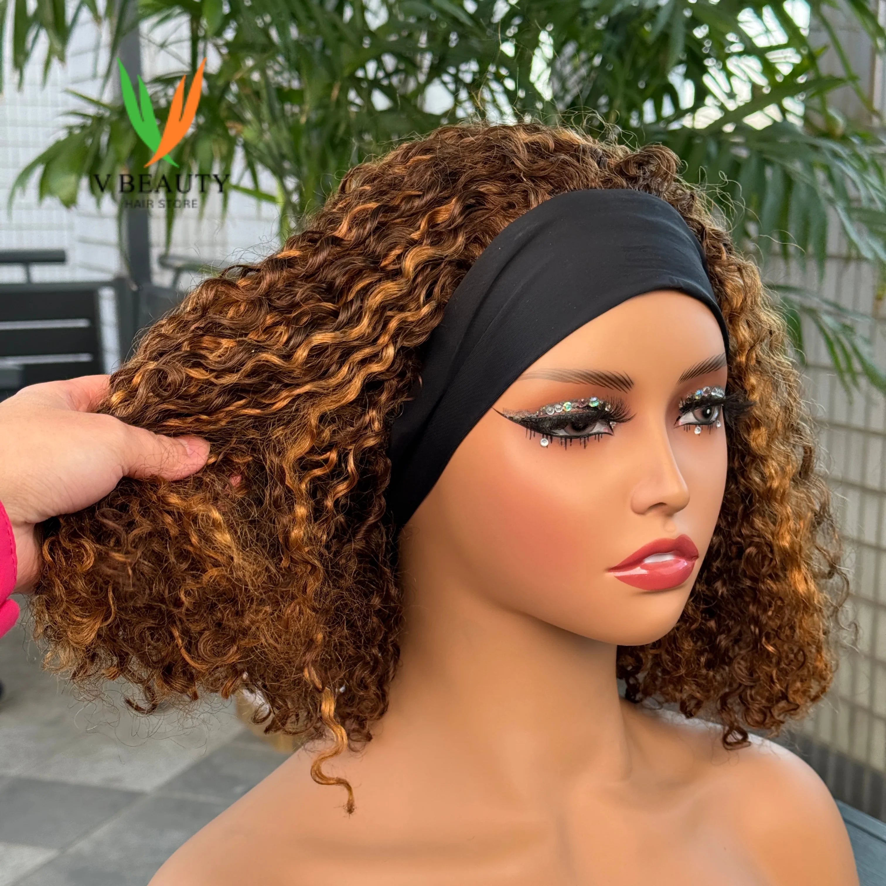 Headband Wig Human Hair Pixie Curly Human Hair Wig for Women Curly Half Wig None Lace Front Wigs 250% Brazilian Virgin Hair