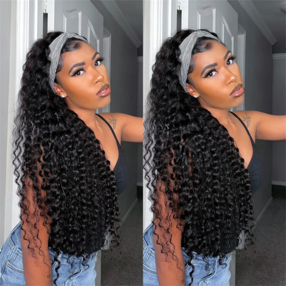 Geeta Deep Wave Headband Wig Glueless Wigs Human Hair Ready To Wear Deep Curly Brazilian Wigs 100% Human Hair For Black Women