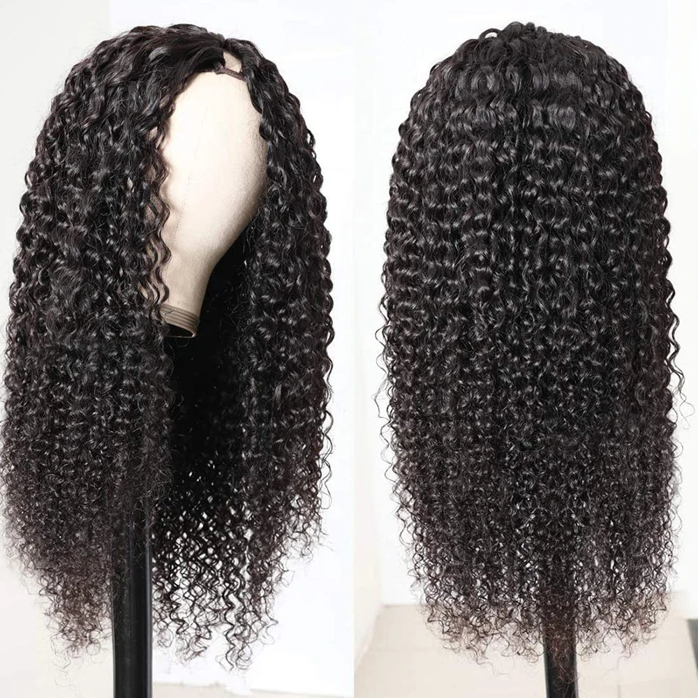Kinky Curly V Part Wig Human Hair No Leave Out Side Part U Part Wig 250% Brazilian Deep Wave Human Hair Wigs for Women
