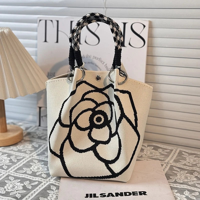 Women's Knitted Handbag Tote Bag - Fashion Water Bucket Purse for Work, Travel, Shopping
