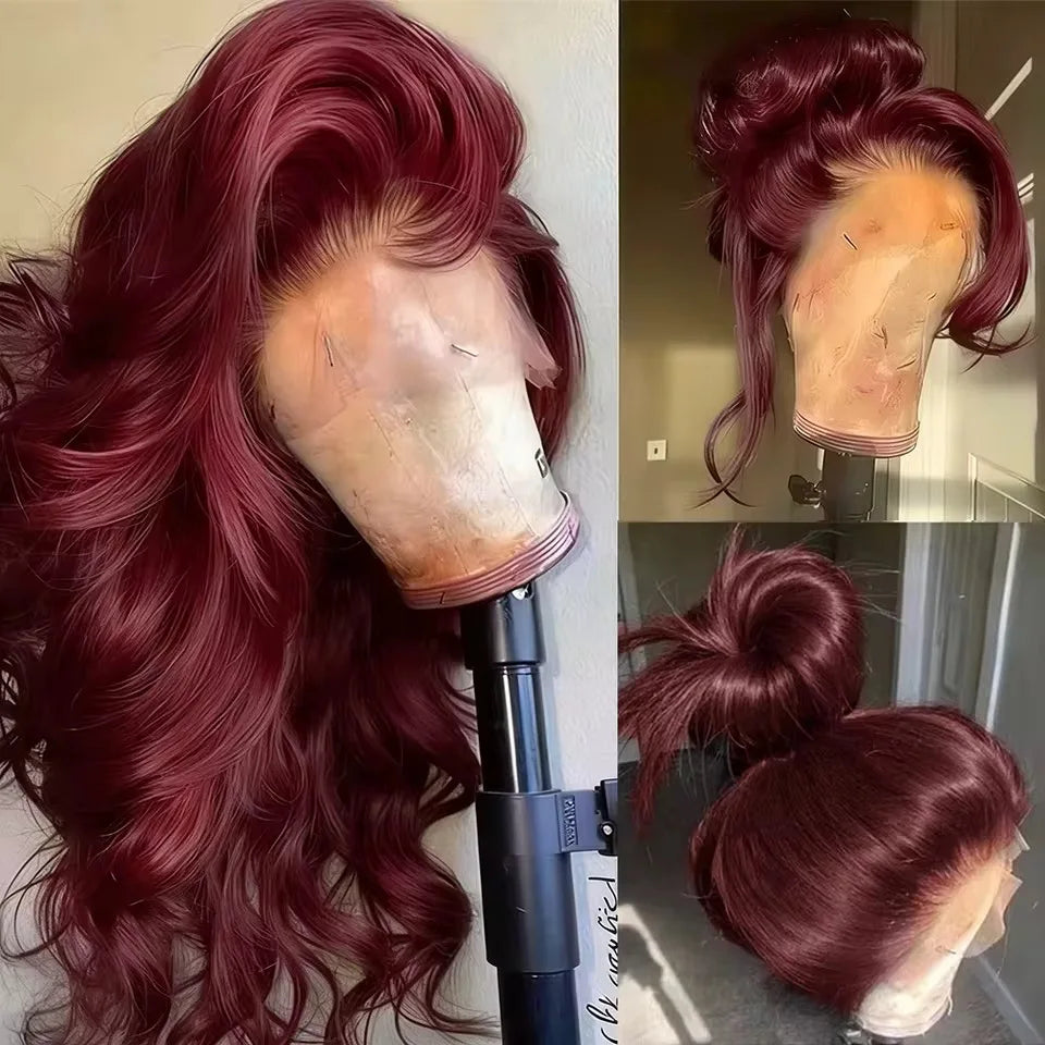 13X4X1 HD Lace Front Wig Soft Synthetic Body Wave Preplucked Hairline Glueless Wigs 99J Burgundy 613 Honey Blonde Ginger Color