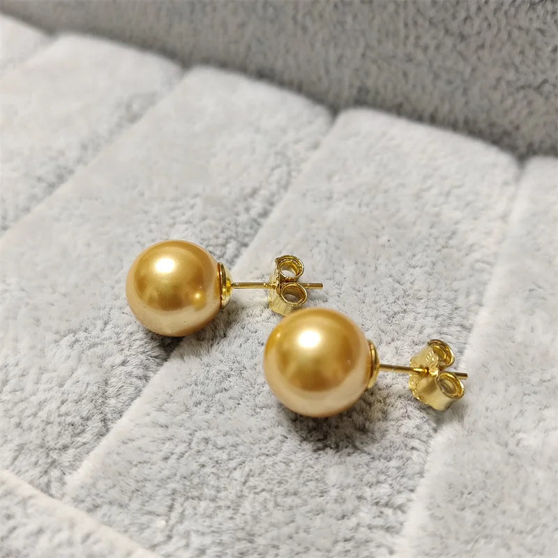 SOMILIA Fashion 925 Sterling Silver Higt Quality Pearl Stud Earrings Gold Ball Earrings For Women Silver Jewelry Pierced 4-14MM