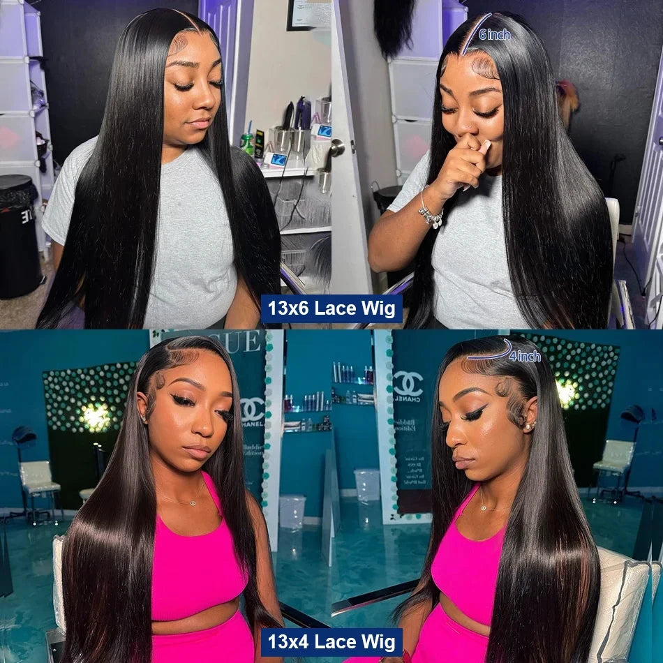 40 Inch 250 Density Straight Lace Front Wigs Human Hair 13x6 HD Lace 13x4 Transparent Frontal Wigs Pre Plucked For Black Women