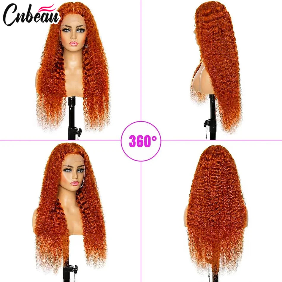 Curly Orange Ginger Lace Front Human Hair Wigs13x4 13x6 Hd Lace Front Human Hair Wig For Women 36inch Deep Wave Frontal Wig