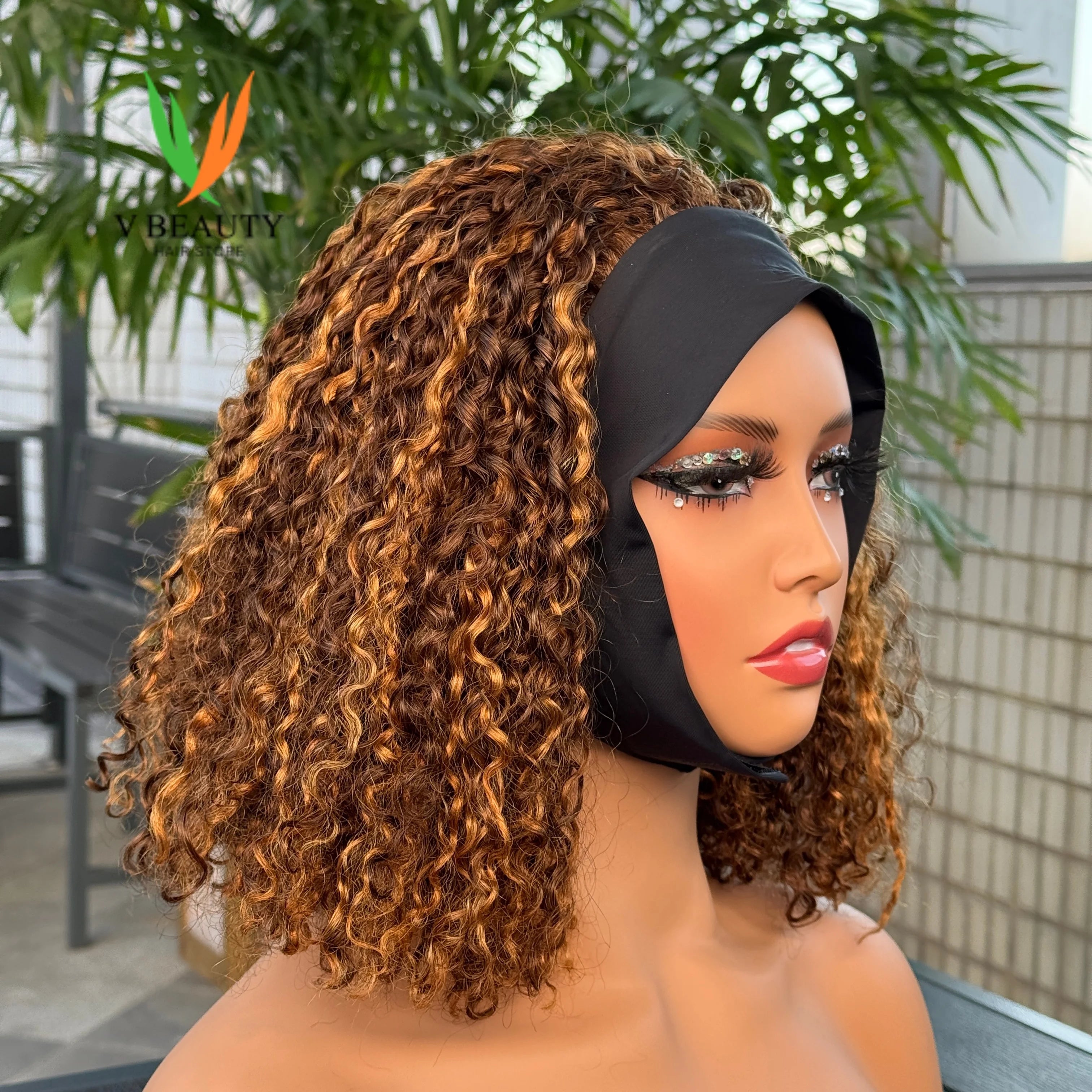Headband Wig Human Hair Pixie Curly Human Hair Wig for Women Curly Half Wig None Lace Front Wigs 250% Brazilian Virgin Hair