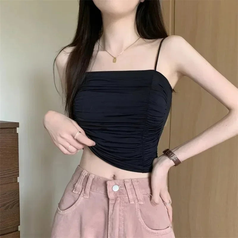 Top Women Sexy Shirts Sleeveless Tube Tops girls Tops With Suspenders Lady White Camisole Padded Bras Woman Clothing Corset Top