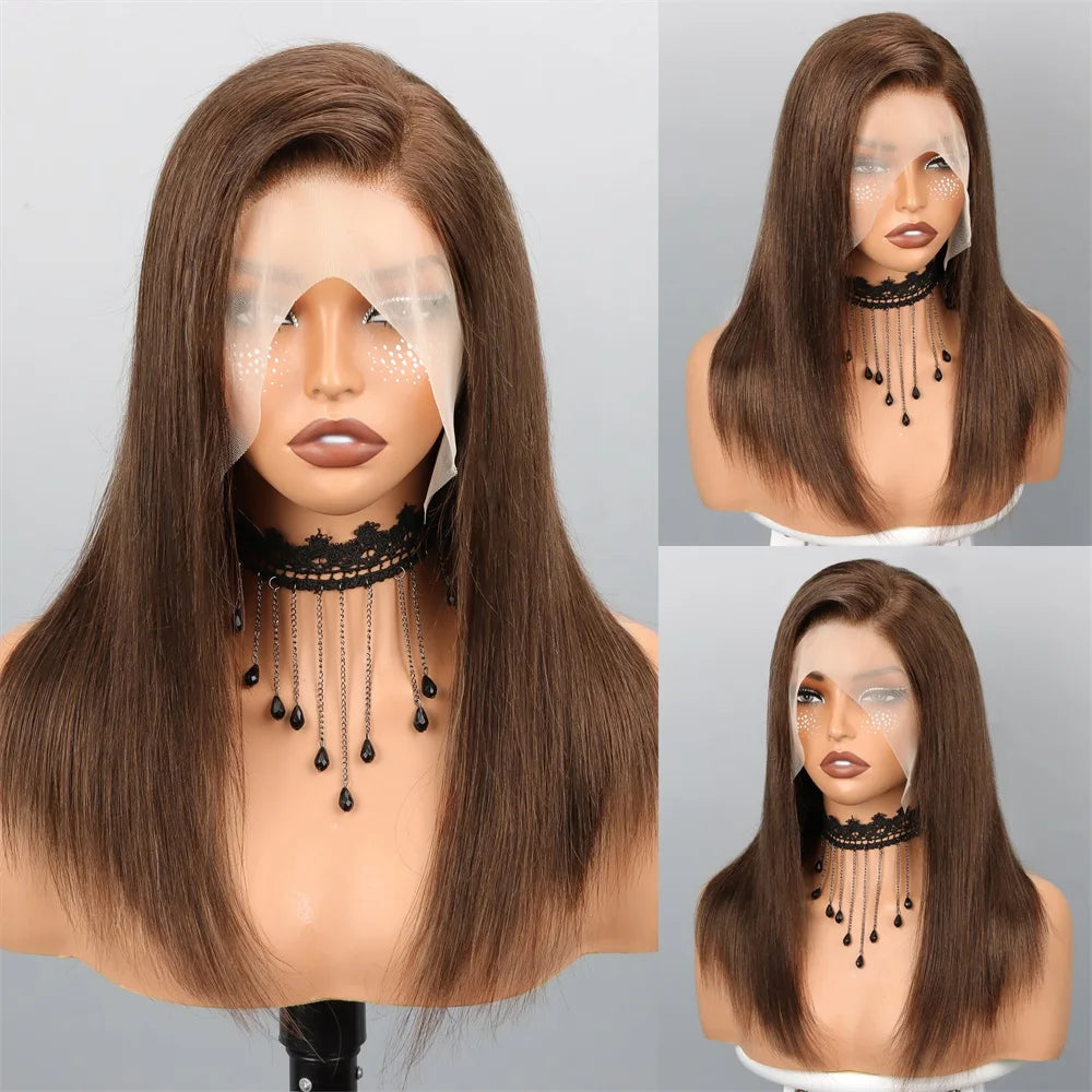 13x4 Lace Front Wig Bob Human Hair Brown Straight 180% Full Density Transparent Lace Frontal Wigs Bob Hair Lace Front Wig