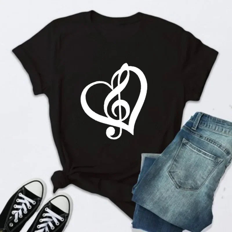 New Women T Shirt Music Note Printed Tshirt Female Summer Casual Short Sleeve O-neck T-shirt Tops Tops for Women Tops