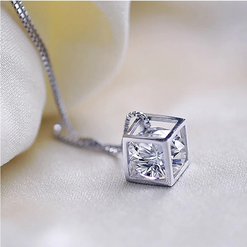 925 Silver Necklace For Women Zircom With White Gold Plated Lab Diamond Sterling  Silver Jewelry Wedding Pendant