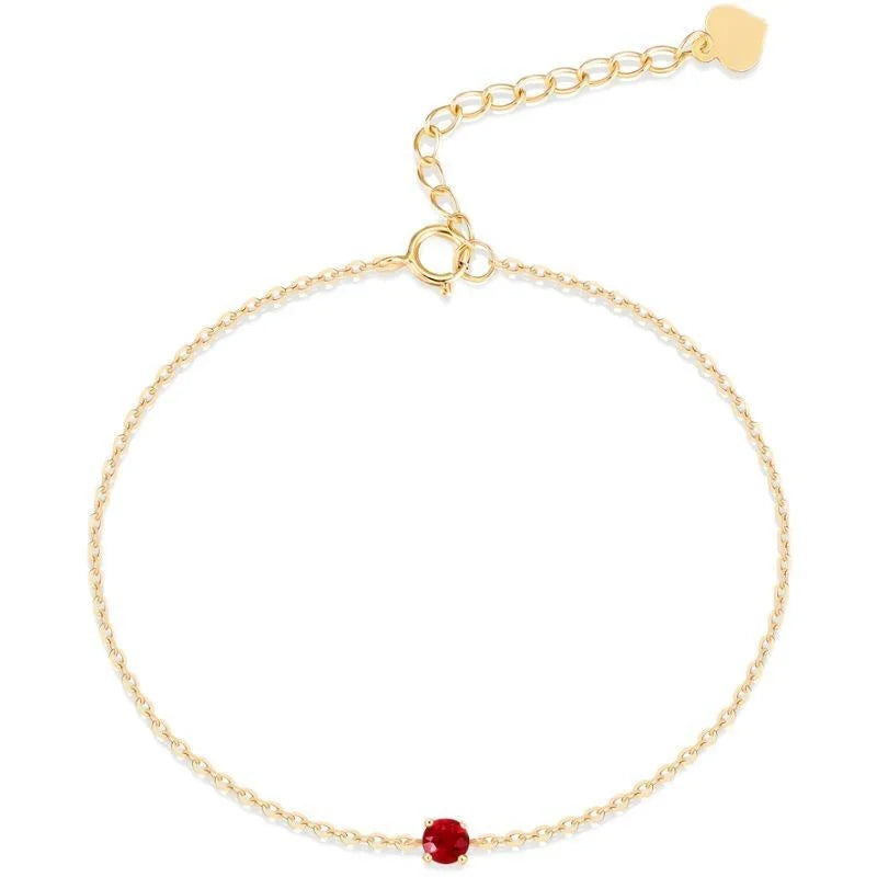 Genuine 100% 925 Sterling Silver Simple Luxurious Geometric Red Zircon Bracelet & Bangles for Women Silver Jewelry