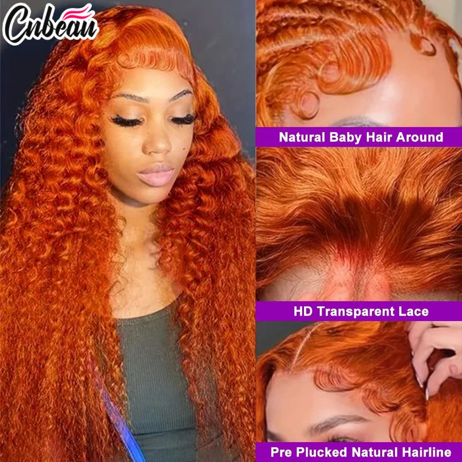 Curly Orange Ginger Lace Front Human Hair Wigs13x4 13x6 Hd Lace Front Human Hair Wig For Women 36inch Deep Wave Frontal Wig
