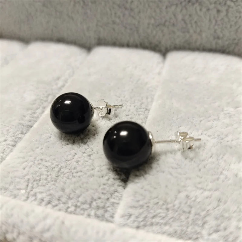 SOMILIA Fashion 925 Sterling Silver Higt Quality Pearl Stud Earrings Gold Ball Earrings For Women Silver Jewelry Pierced 4-14MM