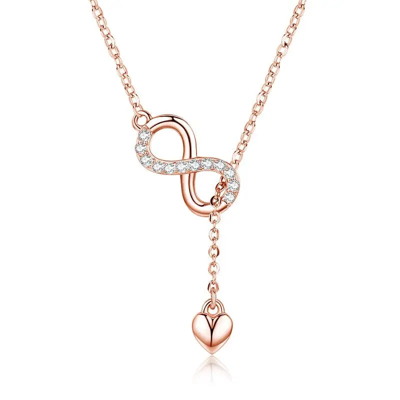 WOSTU Authentic 925 Sterling Silver Infinity Love Heart Pendant Necklace For Women Silver Jewelry Lover Romantic Gift CQN223
