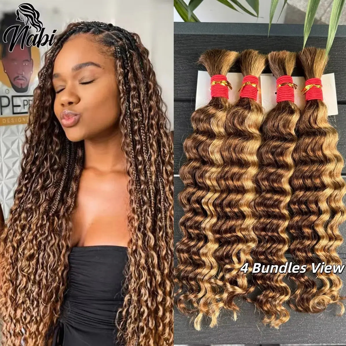 Nabi Boho Braiding Hair Bulk Deep Wave Hair Bundles Extentions No Weft Bulk Hair Bundles for Boho Braiding
