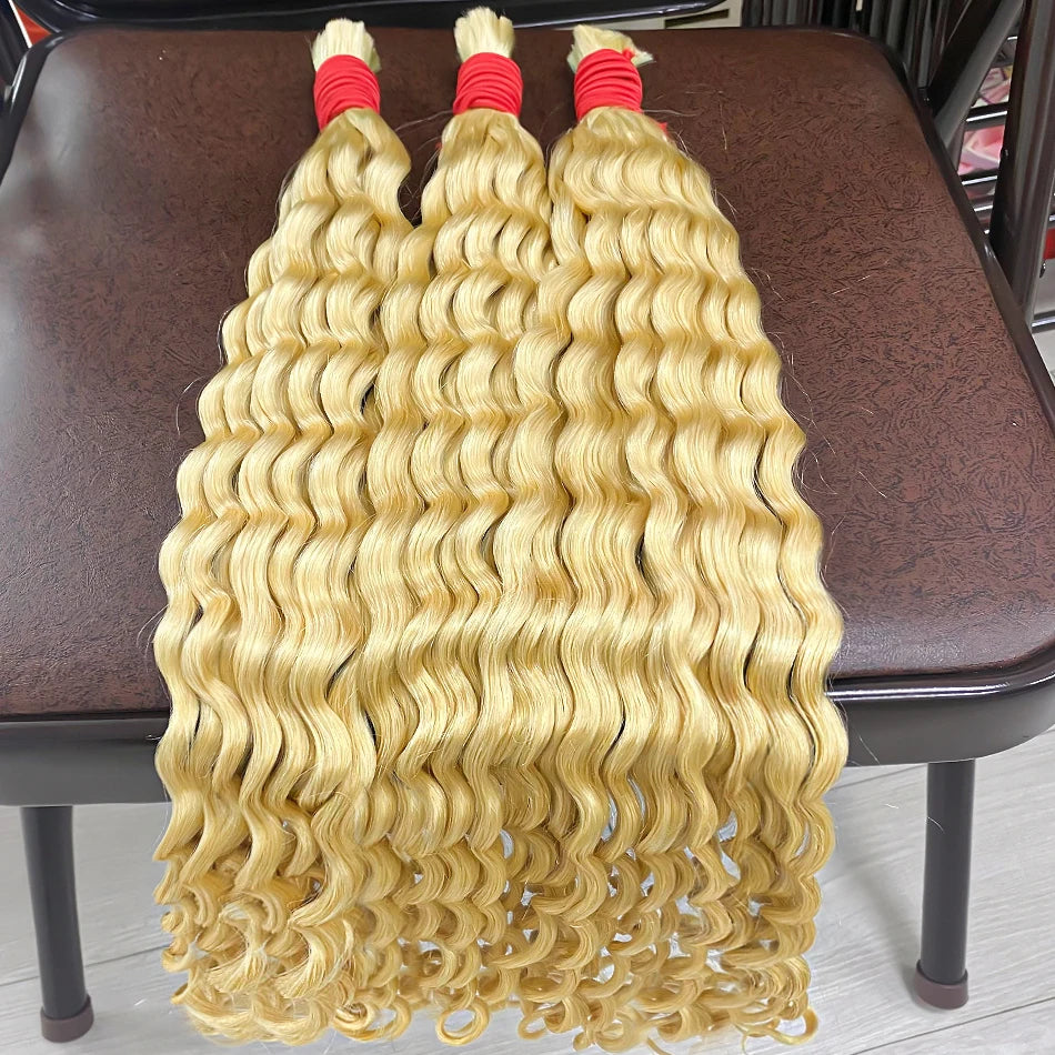 100% Real Virgin curly Human Hair Bulk Extension 613 Blonde Hair Bulk Weaving For Braiding Unprocessed No Weft Deep Wave Hair