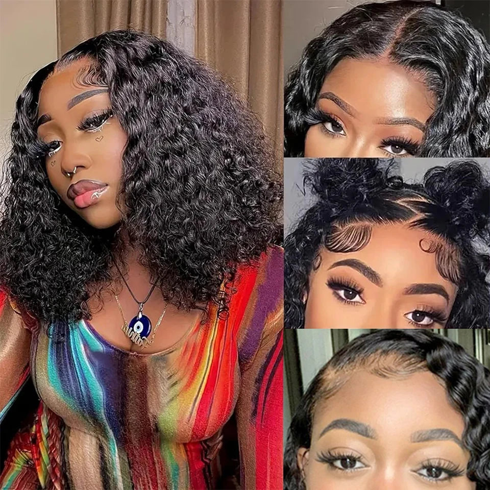 Short Curly Bob Wig Human Hair 13x4 HD Deep Wave Lace Frontal Wigs Short Bob Wigs Pre Plucked Wet And Wavy 6x4 Glueless Lace Wig