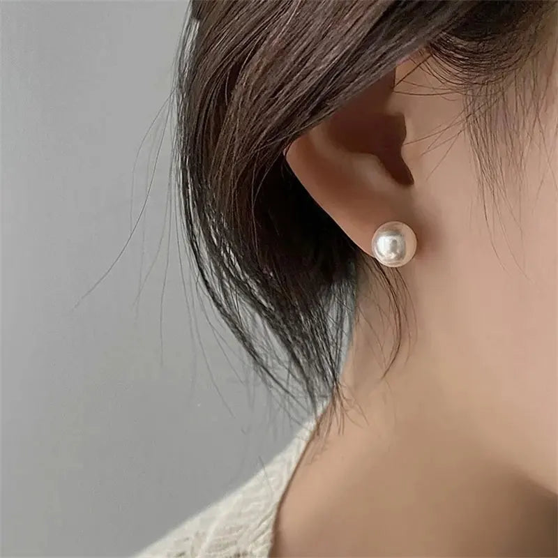 SOMILIA Fashion 925 Sterling Silver Higt Quality Pearl Stud Earrings Gold Ball Earrings For Women Silver Jewelry Pierced 4-14MM