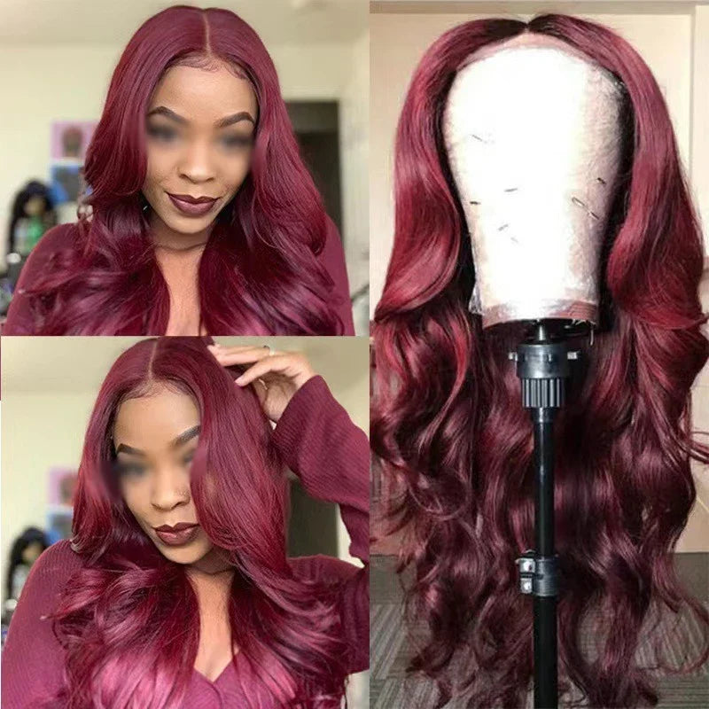 Curly Wine Red Long Hair Fashion Woman Wig Festival Party Ball Daily Wear High-temperature Silk Simulated Hair Full Wig