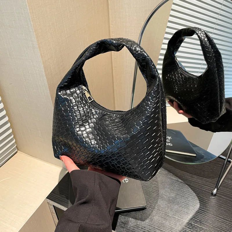 Women Classic Handbags for Women Fashion Woven Embossed Soft PU Leather Small Top Handle Shoulder Bag, Casual Daily Use Tote Bag