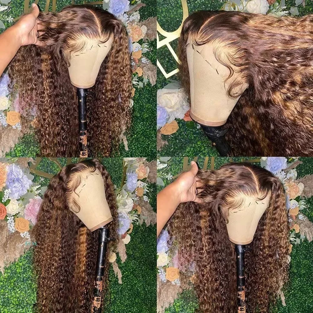 30 36 Inch Curly Highlight Wig Human Hair Honey Blonde 13x4 Lace Front Deep Wave 13x6 Hd Lace Frontal Wigs For Women Human Hair