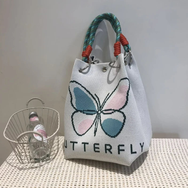 Women's Knitted Handbag Tote Bag - Fashion Water Bucket Purse for Work, Travel, Shopping