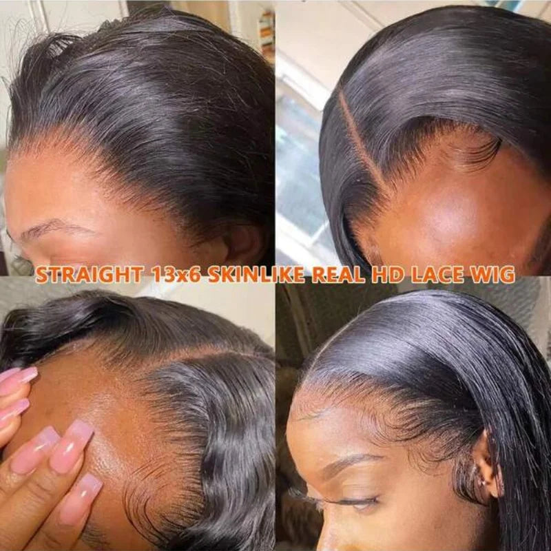 Straight Brazilian Human Hair Wig 250% Density Pre-plucked Hairline Glueless HD Lace Wigs 13x6 Frontal Wig 13x4 Closure Lace Wig