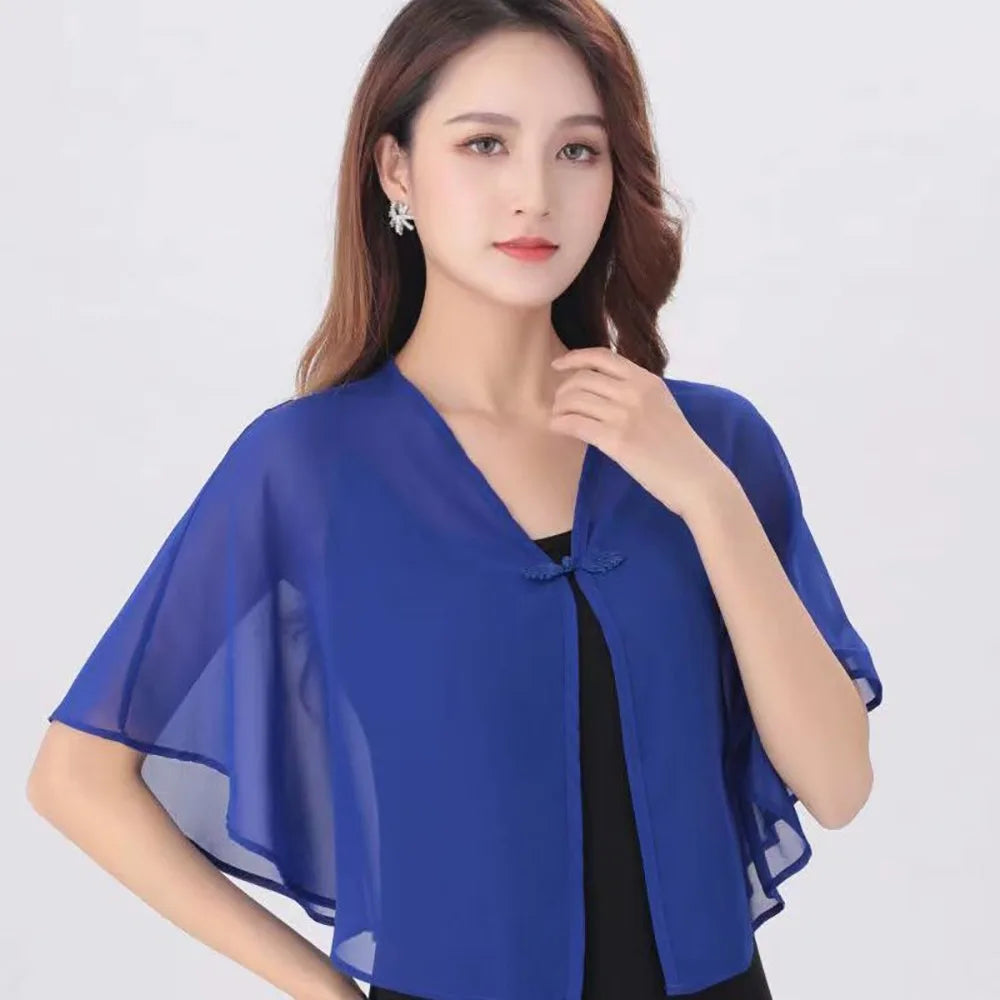 Cloak Multicolor Chiffon Shawl Breathable Short Tulle Shawl Women Tops Women