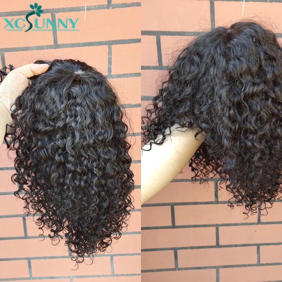 Short Curly Human Hair Wigs With Bangs Loose Curly Bob Bang Wig Human Hair Brazilian Machine Made Scalp Top Wig xcsunny