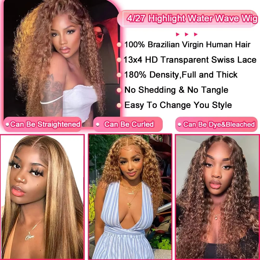 30 36 Inch Curly Highlight Wig Human Hair Honey Blonde 13x4 Lace Front Deep Wave 13x6 Hd Lace Frontal Wigs For Women Human Hair