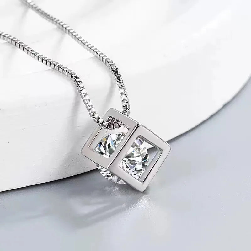925 Silver Necklace For Women Zircom With White Gold Plated Lab Diamond Sterling  Silver Jewelry Wedding Pendant