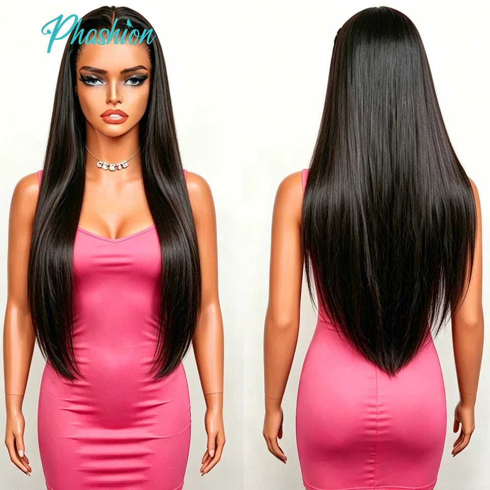 Phashion 40" Raw Virgin HD 13x6 Lace Front Human Hair Wigs Straight PrePlucked For Women 13X4 Long Closure Frontal Wig Body Wave