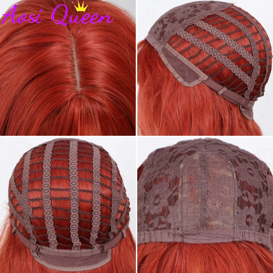 110cm Long Wavy Hair Synthetic Wigs Female Red Brown Coaplay Lolita Wig With Bangs Natural Hair Wigs Women Heat Fesistant Fiber