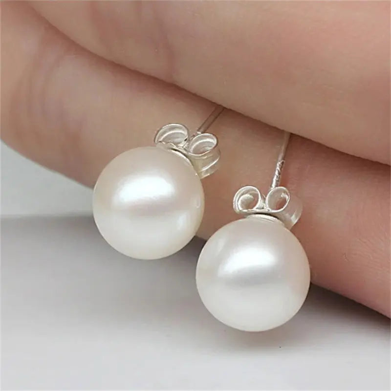 SOMILIA Fashion 925 Sterling Silver Higt Quality Pearl Stud Earrings Gold Ball Earrings For Women Silver Jewelry Pierced 4-14MM