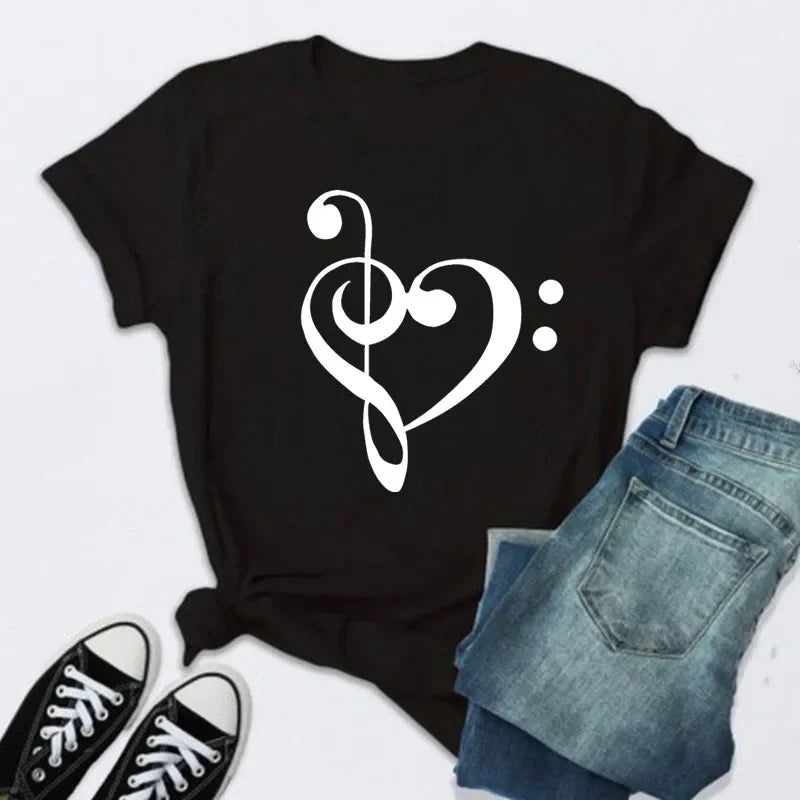 New Women T Shirt Music Note Printed Tshirt Female Summer Casual Short Sleeve O-neck T-shirt Tops Tops for Women Tops