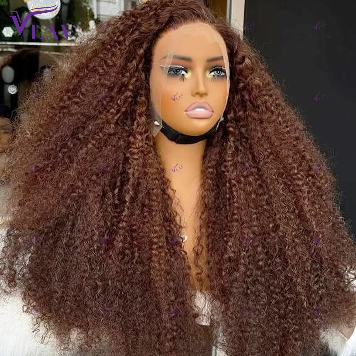 Wear And Go Brown Colored Kinky Curly Glueless Human Hair Wigs 13x6 HD Transparent Lace Frontal Wigs Preplucked Lace Front Wigs