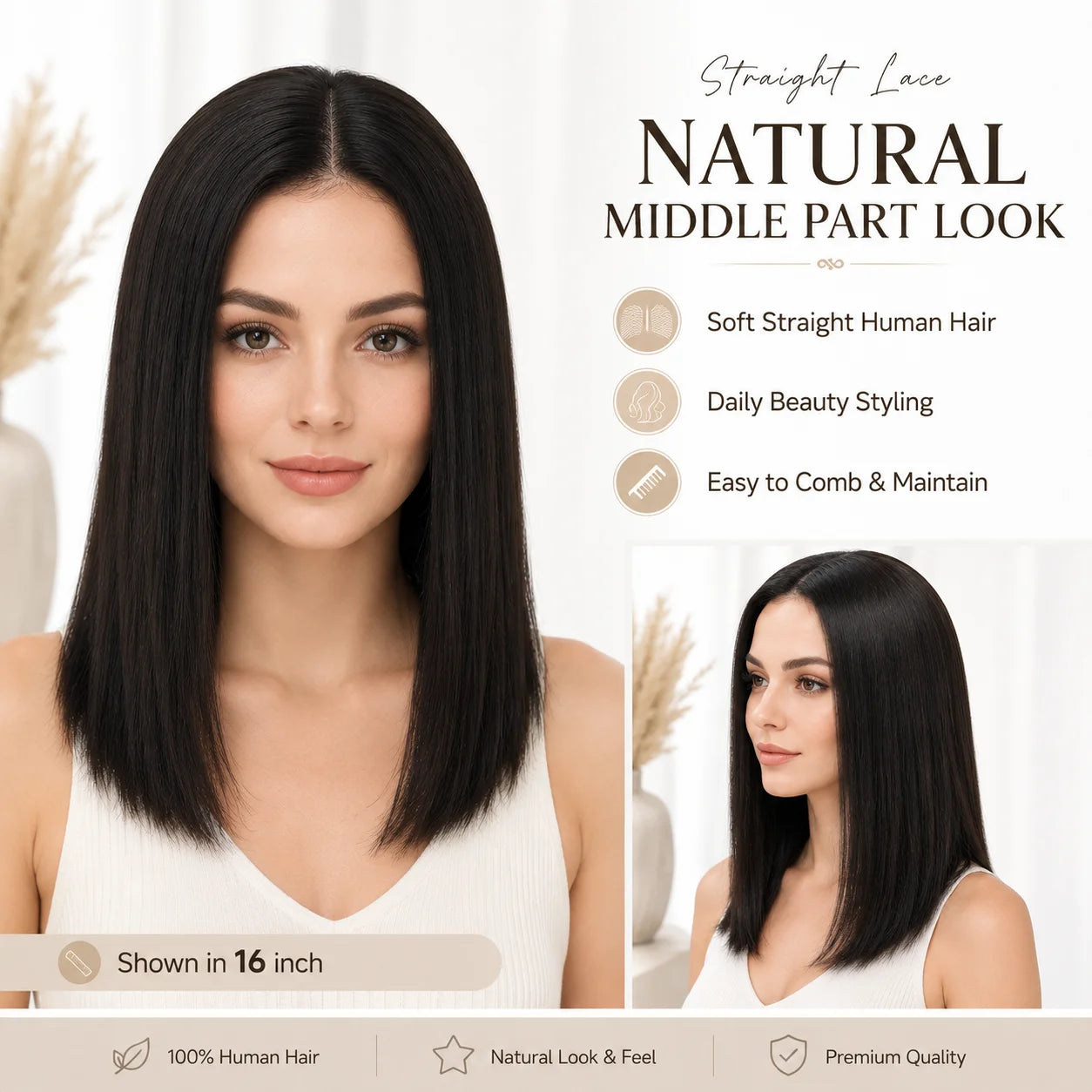 TUWG02 European Virgin Human Hair Lace Front Wig for White Women Glueless Jewish Style 130% Density Lace Top Wig Human Hair Wigs