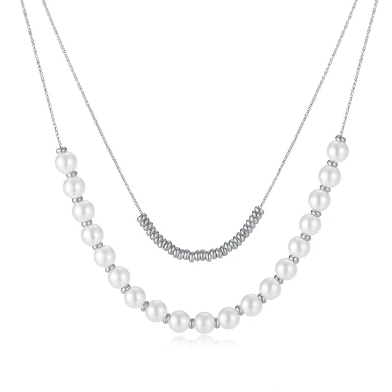 Pearl Necklace Stainless Steel Double-layer Layered Collarbone Chain Women Necklaces Party Fashion Jewelry