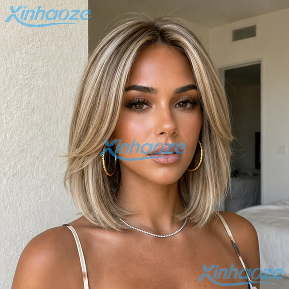 Human Hair Short Bob Wigs Highlight Ash Blonde #613 Hair Made 13x4 Lace Front Wigs Pre Plucked 180% Density Short Bob Wigs
