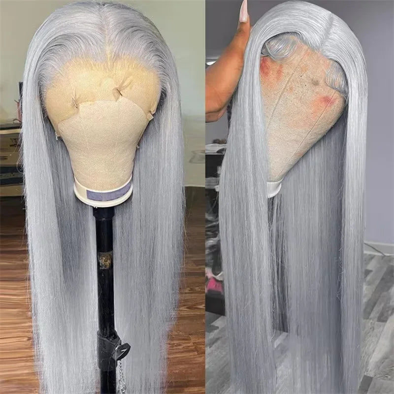40 Inch 13x6 HD Silver Grey Colored Straight Lace Front Wigs Human Hair Brazilian 13x4 Lace Frontal Wigs For Women 220% Density