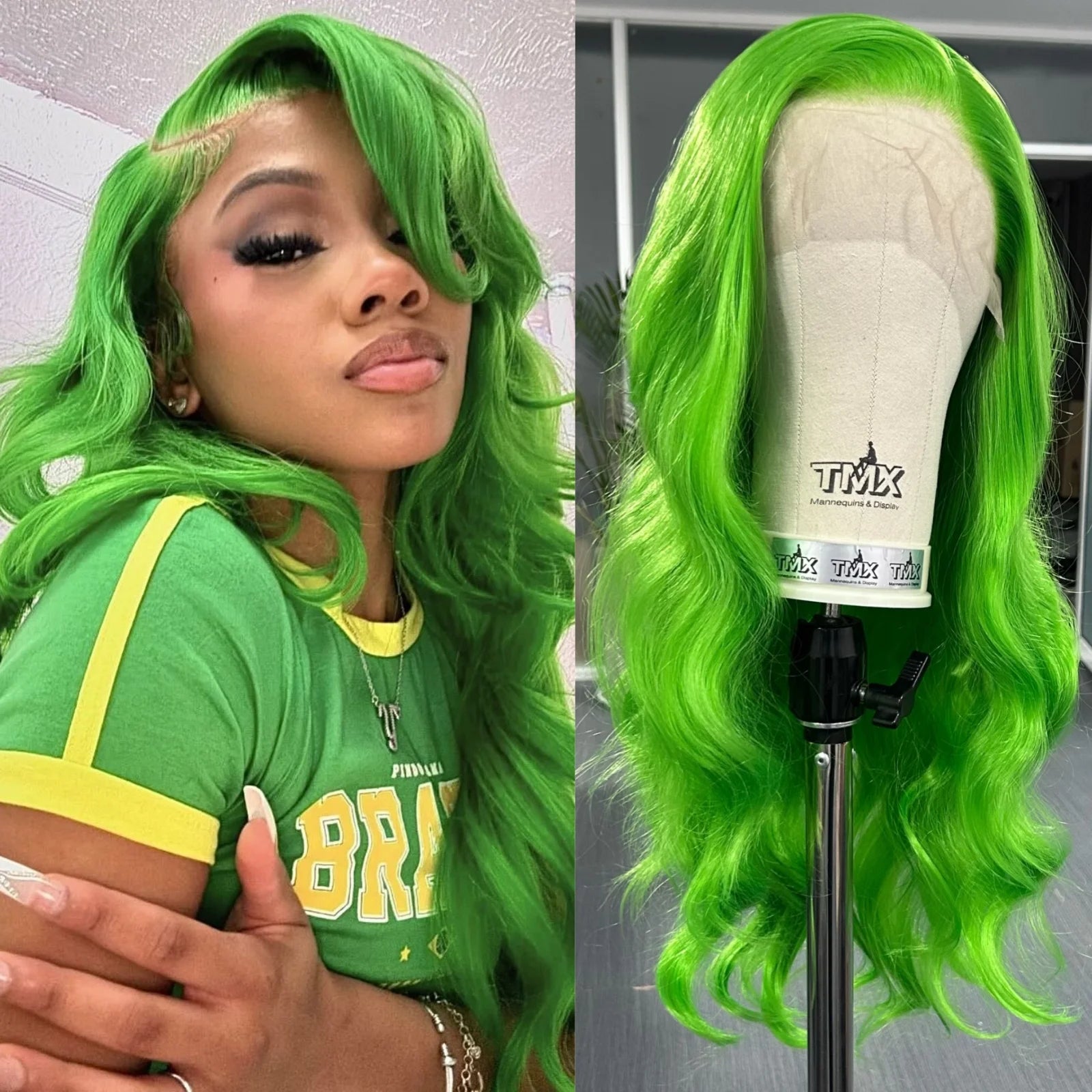 Green Wig Long Curly Wavy Wigs for Women Synthetic Hair Free Part Natural Body Wave Colored Wigs for Women Daily Party Cosplay