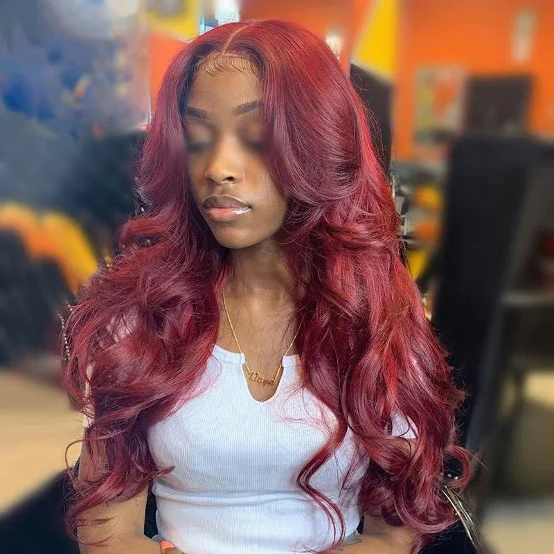 Curly Wine Red Long Hair Fashion Woman Wig Festival Party Ball Daily Wear High-temperature Silk Simulated Hair Full Wig