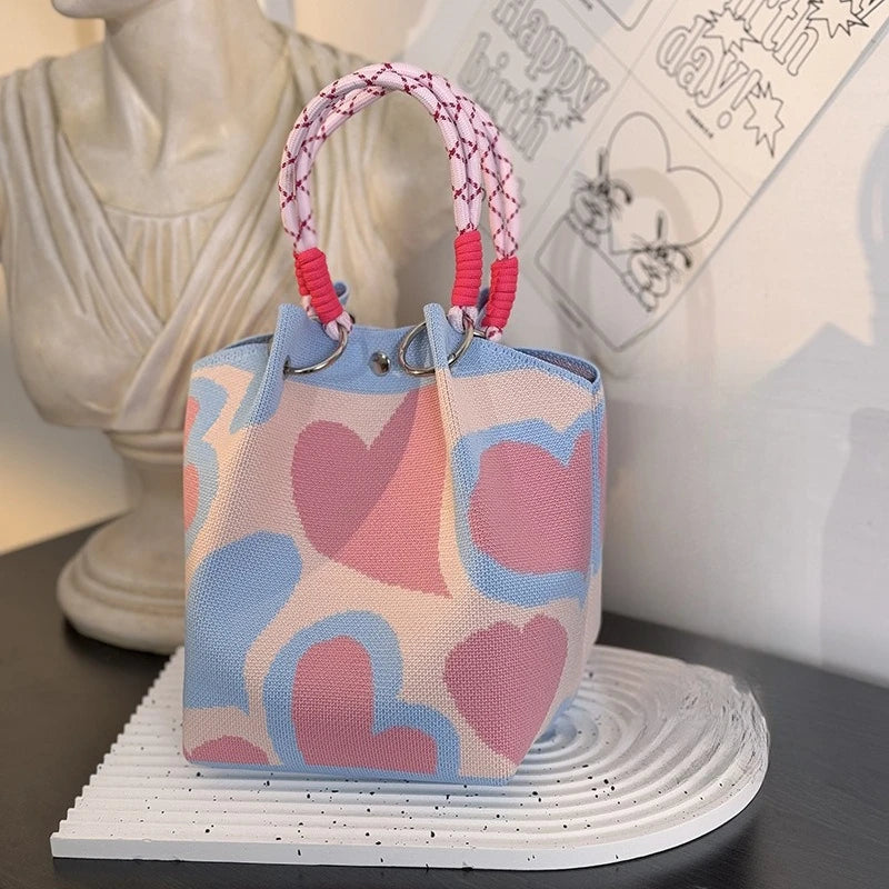 Women's Knitted Handbag Tote Bag - Fashion Water Bucket Purse for Work, Travel, Shopping