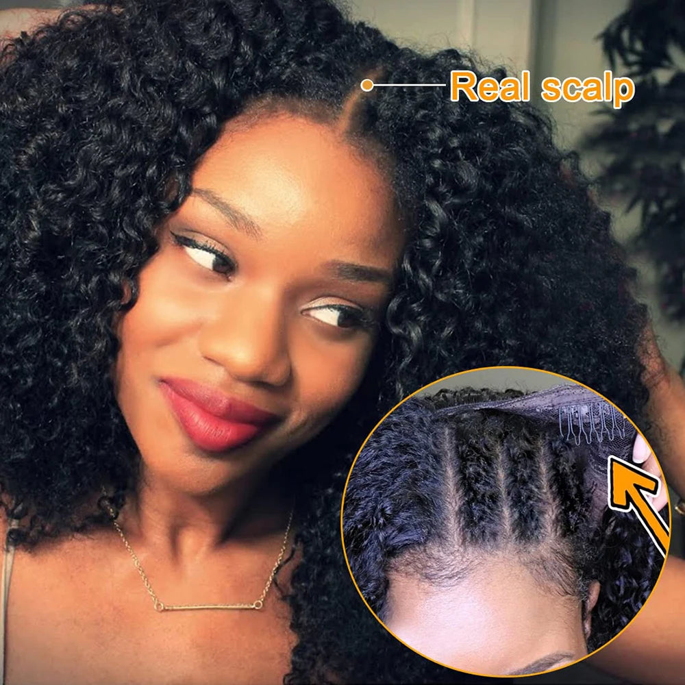 Kinky Curly V Part Wig Human Hair No Leave Out Side Part U Part Wig 250% Brazilian Deep Wave Human Hair Wigs for Women
