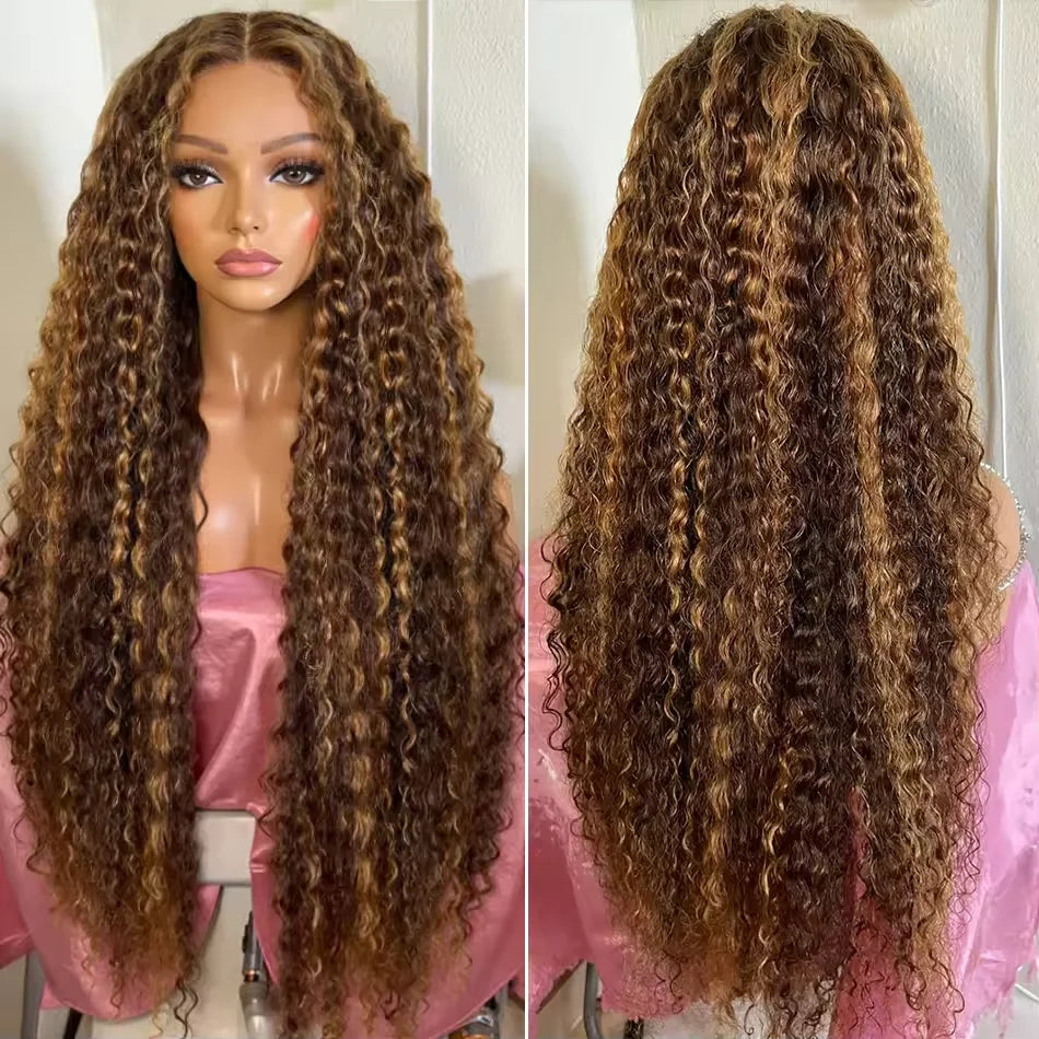 30 40 inch Highlight Ombre Lace Front Wig Human Hair Deep Wave 13x6 HD Honey Blonde Lace Frontal Wigs P4/27 Curly Human Hair Wig