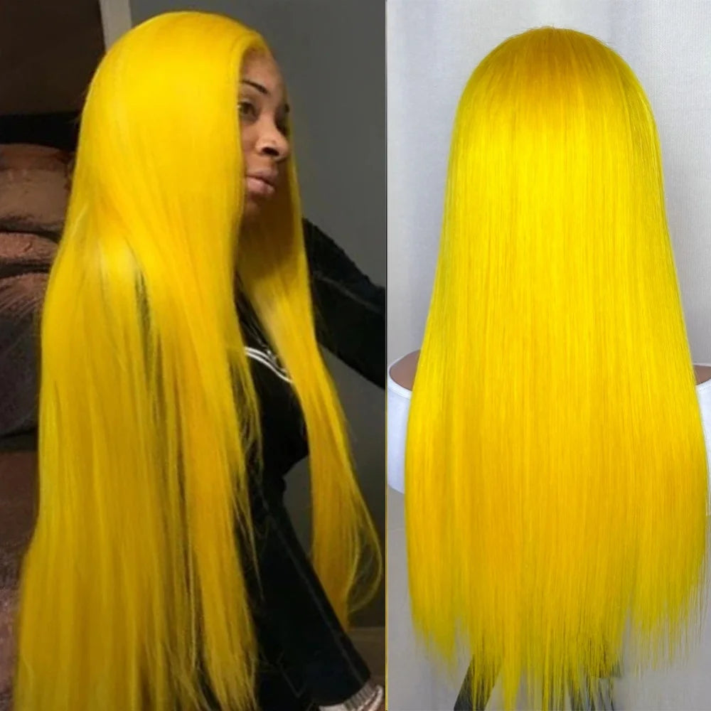 40 Inch Yellow Wigs Long Straight Lace Front Synthetic Wigs Pre Plucked Natural Hairline Glueless Wigs for Fashion Women Cosplay
