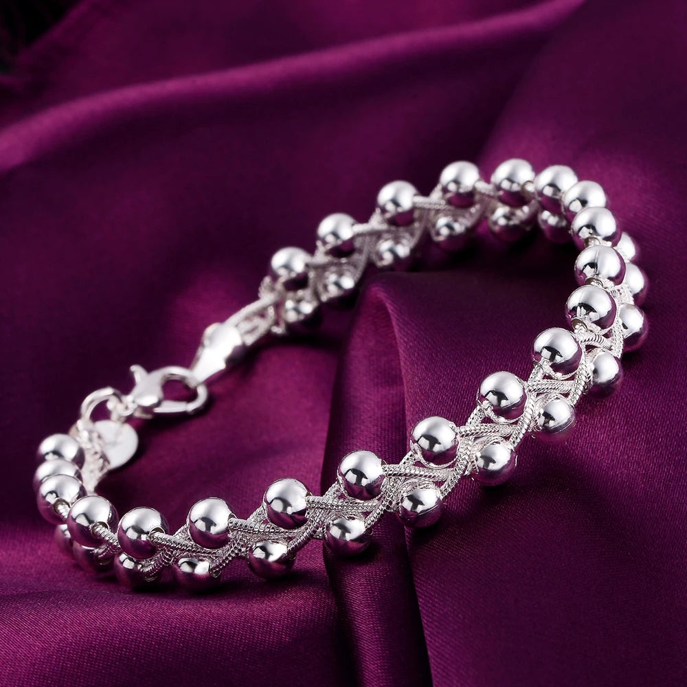 925 Sterling Silver Bracelet Beautiful Braided Beads Chain For Woman Fashion Fine Jewelry Wedding Party Gifts