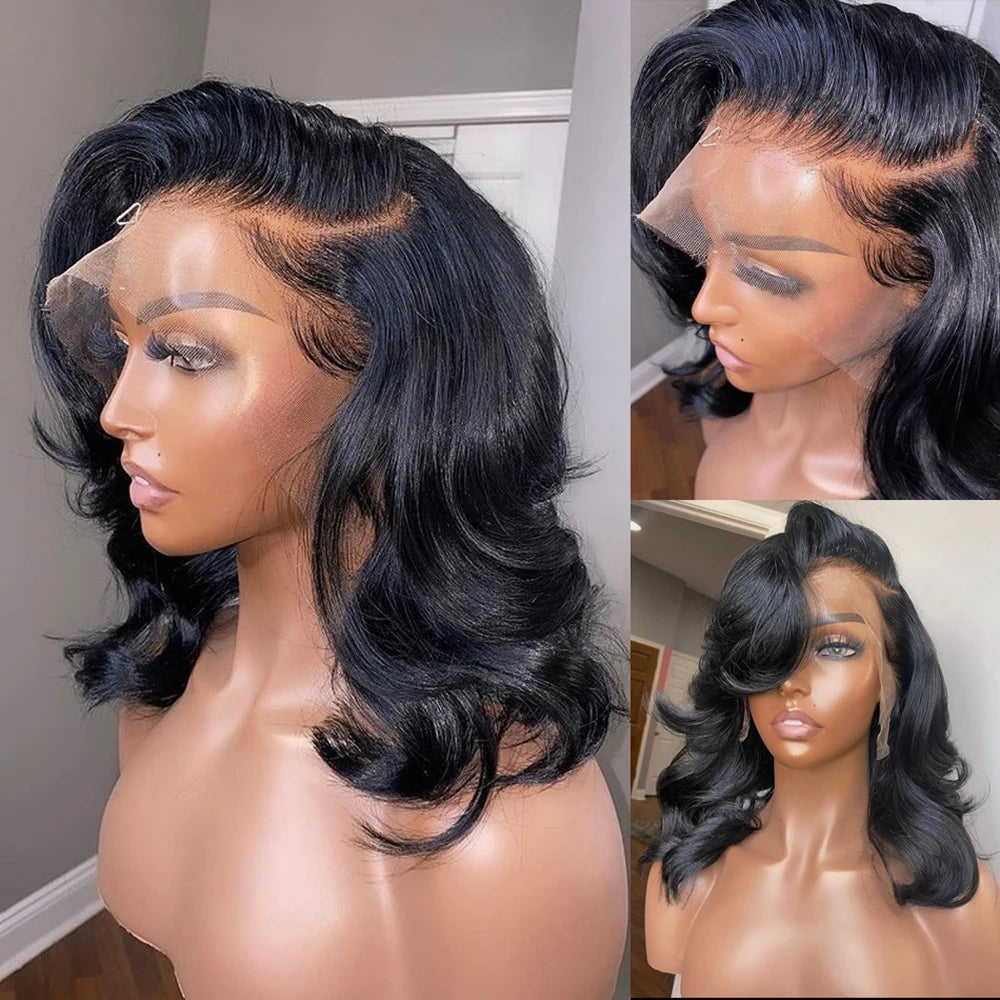 Body Wave Bob Wig Human Hair 13x4 Lace Front Human Hair Wigs Transparent Lace 180% Density Short Bob Wig Loose Deep Lace Frontal